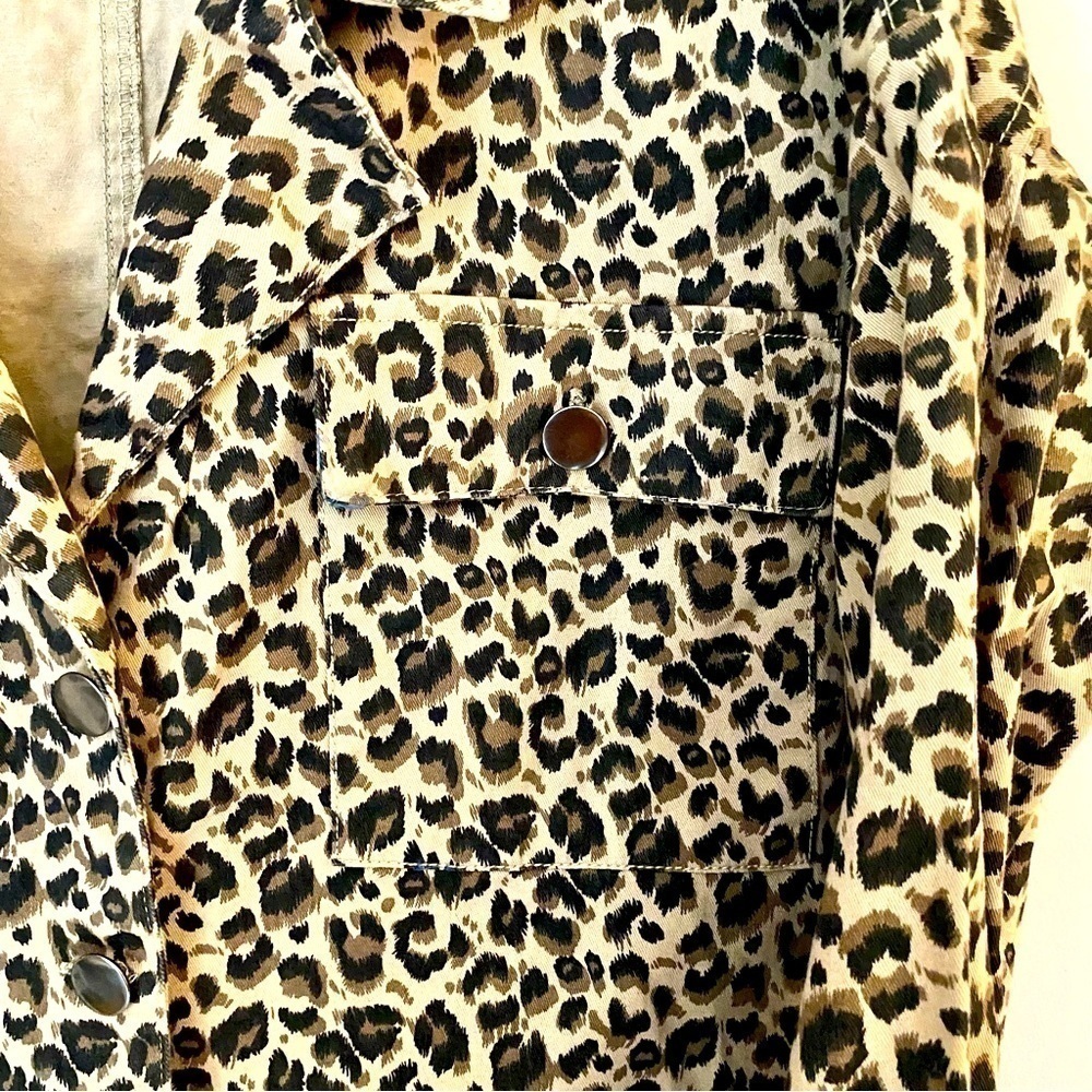 ANNA CAI NY Short Jacket Animal Print Long Sleeve Tan Black Cream Women Size L - Picture 5 of 11